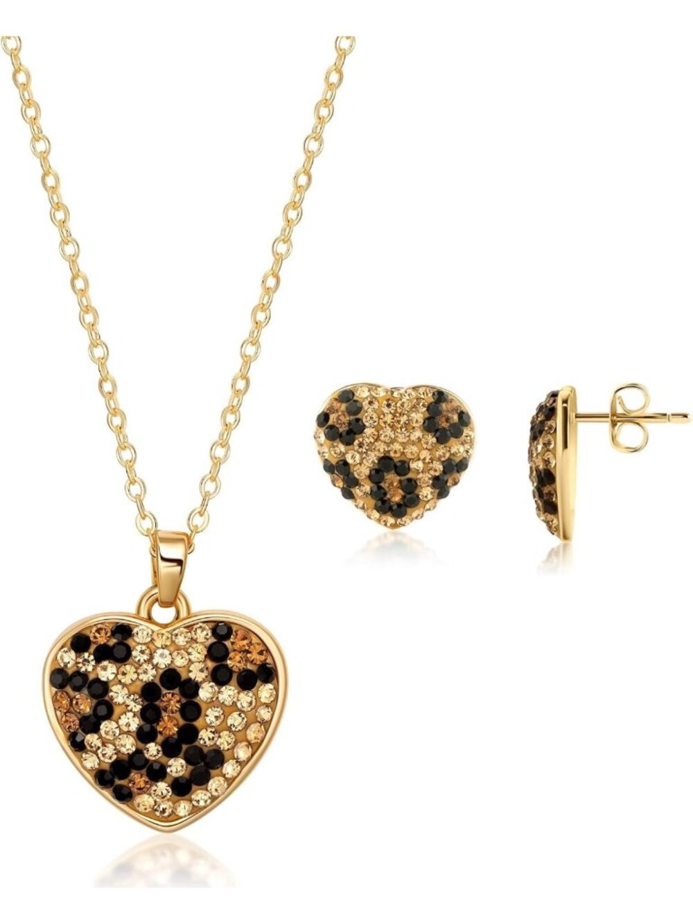 Gorgeous 18K Gold Plated Leopard Heart Jewelry Set with Austrian Crystals, 18